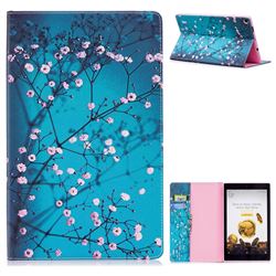 Blue Plum flower Folio Stand Leather Wallet Case for Amazon Fire HD 10(2015)