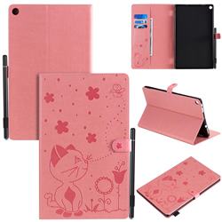 Embossing Bee and Cat Leather Flip Cover for Amazon Fire HD 10(2015) - Pink
