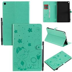 Embossing Bee and Cat Leather Flip Cover for Amazon Fire HD 10(2015) - Green