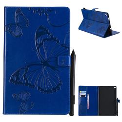 Embossing 3D Butterfly Leather Wallet Case for Amazon Fire HD 10 (2017) - Blue