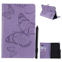 Embossing 3D Butterfly Leather Wallet Case for Amazon Fire HD 10 (2017) - Purple