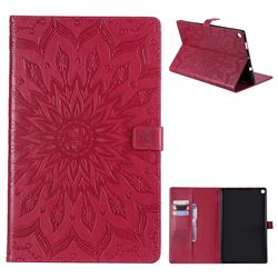 Embossing Sunflower Leather Flip Cover for Amazon Fire HD 10 (2017) - Red