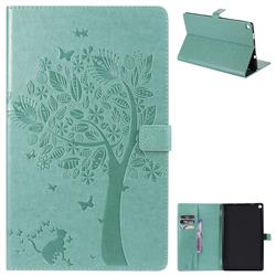 Embossing Butterfly Tree Leather Flip Cover for Amazon Fire HD 10 (2017) - Cyan
