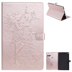 Embossing Flower Girl Cat Leather Flip Cover for Amazon Fire HD 10 (2017) - Rose Gold