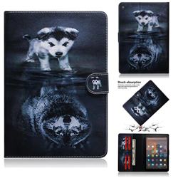 Wolf and Dog Painting Tablet Leather Wallet Flip Cover for Amazon Fire HD 10 (2017)