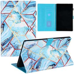 Lake Blue Stitching Color Marble Leather Flip Cover for Amazon Fire HD 10 (2017)