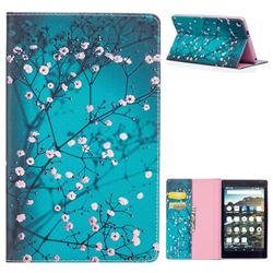 Blue Plum flower Folio Stand Leather Wallet Case for Amazon Fire HD 8 (2016)