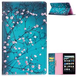 Blue Plum flower Folio Stand Leather Wallet Case for Amazon Fire HD 8 (2017)