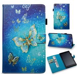 Gold Butterfly Folio Stand Leather Wallet Case for Amazon Fire HD 8 (2017)