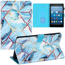 Lake Blue Stitching Color Marble Leather Flip Cover for Amazon Fire HD 8 (2018)