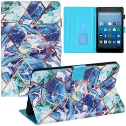 Green and Blue Stitching Color Marble Leather Flip Cover for Amazon Fire HD 8 (2018)