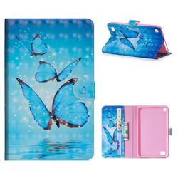 Blue Sea Butterflies 3D Painted Leather Tablet Wallet Case for Amazon Fire 7(2015)