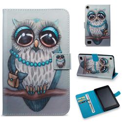 Sweet Gray Owl Folio Stand Leather Wallet Case for Amazon Fire 7(2015)