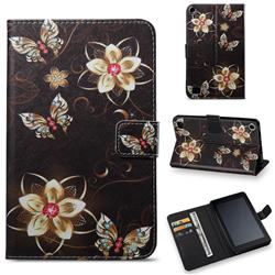 Golden Flower Butterfly Folio Stand Leather Wallet Case for Amazon Fire 7(2015)