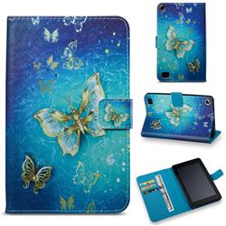 Gold Butterfly Folio Stand Leather Wallet Case for Amazon Fire 7(2015)
