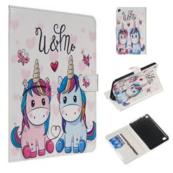 Couple Unicorn Smooth Leather Tablet Wallet Case for Amazon Fire 7(2015)