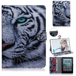 White Tiger Painting Tablet Leather Wallet Flip Cover for Amazon Fire 7 (2019)