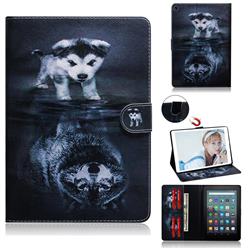 Wolf and Dog Painting Tablet Leather Wallet Flip Cover for Amazon Fire 7 (2019)
