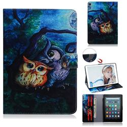 Oil Painting Owl Painting Tablet Leather Wallet Flip Cover for Amazon Fire 7 (2019)