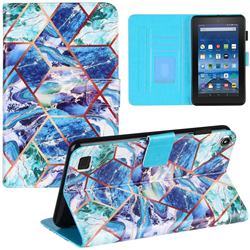 Green and Blue Stitching Color Marble Leather Flip Cover for Amazon Fire 7 (2019)