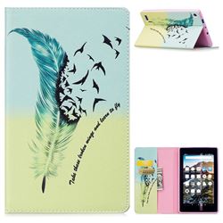 Feather Bird Folio Stand Leather Wallet Case for Amazon Fire 7 (2017)