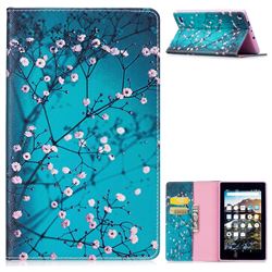 Blue Plum flower Folio Stand Leather Wallet Case for Amazon Fire 7 (2017)