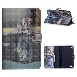 Tiger and Cat 3D Painted Leather Tablet Wallet Case for Amazon Fire 7 (2017)