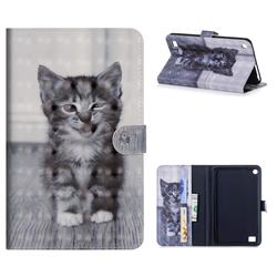 Smiling Cat 3D Painted Leather Tablet Wallet Case for Amazon Fire 7 (2017)