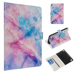 Blue Pink Marble Smooth Leather Tablet Wallet Case for Amazon Fire 7 (2017)