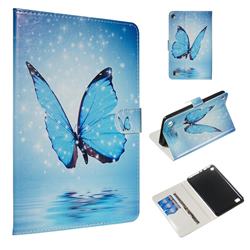 Blue Butterfly Smooth Leather Tablet Wallet Case for Amazon Fire 7 (2017)