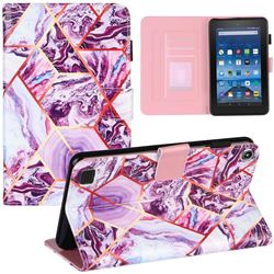 Dream Purple Stitching Color Marble Leather Flip Cover for Amazon Fire 7 (2017)