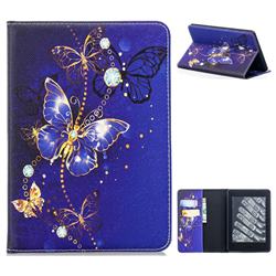 Gold and Blue Butterfly Folio Stand Tablet Leather Wallet Case for Amazon Kindle Paperwhite 1 2 3