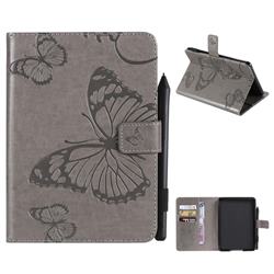 Embossing 3D Butterfly Leather Wallet Case for Amazon Kindle Paperwhite 1 2 3 - Gray