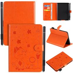 Embossing Bee and Cat Leather Flip Cover for Amazon Kindle Paperwhite 1 2 3 - Orange