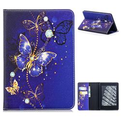 Gold and Blue Butterfly Folio Stand Tablet Leather Wallet Case for Amazon Kindle Paperwhite (2018)