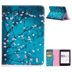 Blue Plum flower Folio Stand Leather Wallet Case for Amazon Kindle Paperwhite (2018)