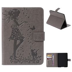 Embossing Flower Girl Cat Leather Flip Cover for Amazon Kindle Paperwhite (2018) - Gray