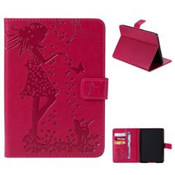 Embossing Flower Girl Cat Leather Flip Cover for Amazon Kindle Paperwhite (2018) - Red