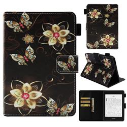 Golden Flower Butterfly Folio Stand Leather Wallet Case for Amazon Kindle Paperwhite (2018)