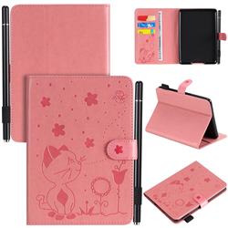 Embossing Bee and Cat Leather Flip Cover for Amazon Kindle Paperwhite (2018) - Pink