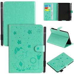 Embossing Bee and Cat Leather Flip Cover for Amazon Kindle Paperwhite (2018) - Green