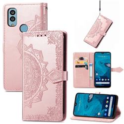Embossing Imprint Mandala Flower Leather Wallet Case for Kyocera Android One S10 - Rose Gold
