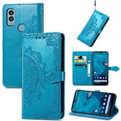 Embossing Imprint Mandala Flower Leather Wallet Case for Kyocera Android One S10 - Blue