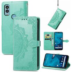Embossing Imprint Mandala Flower Leather Wallet Case for Kyocera Android One S10 - Green