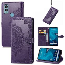 Embossing Imprint Mandala Flower Leather Wallet Case for Kyocera Android One S10 - Purple