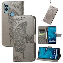 Embossing Mandala Flower Butterfly Leather Wallet Case for Kyocera Android One S10 - Gray