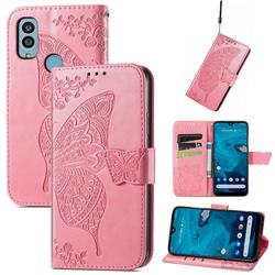 Embossing Mandala Flower Butterfly Leather Wallet Case for Kyocera Android One S10 - Pink