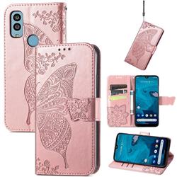 Embossing Mandala Flower Butterfly Leather Wallet Case for Kyocera Android One S10 - Rose Gold