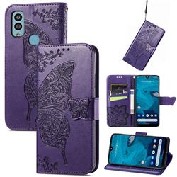 Embossing Mandala Flower Butterfly Leather Wallet Case for Kyocera Android One S10 - Dark Purple