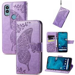 Embossing Mandala Flower Butterfly Leather Wallet Case for Kyocera Android One S10 - Light Purple
